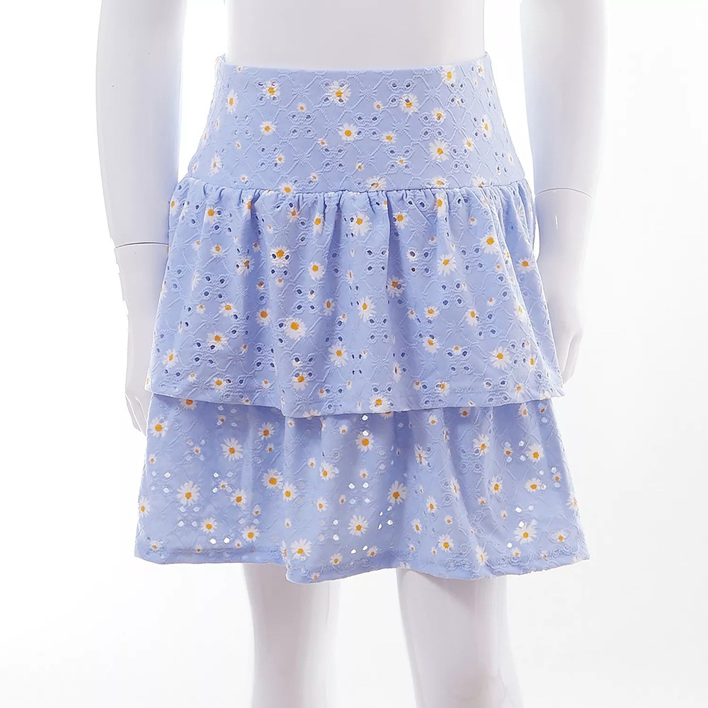 Mini Society Girls Blue Daisy Eyelet Ruffle Skort Large